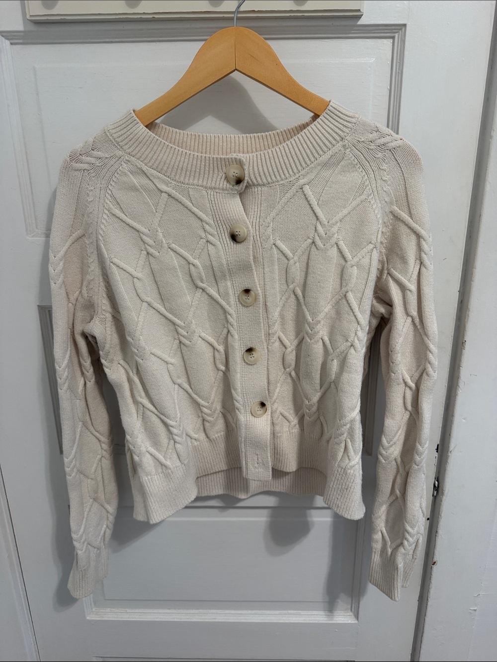 Cyrus Cream Cable-Knit Button Cardigan